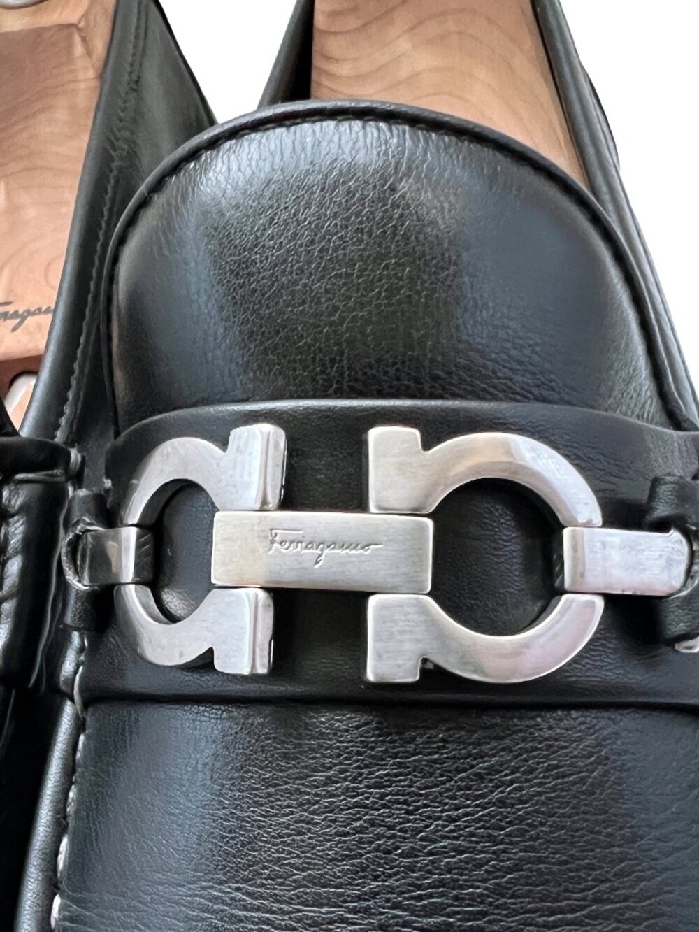 $950 Salvatore Ferragamo Mens SONIC Black Shoes Gancini Silver Bit Loafers 10 D